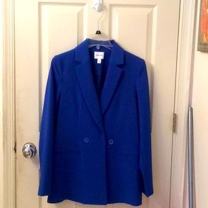 Double breasted blazer in royal blue.